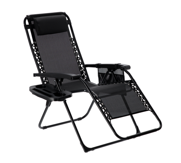 FOLDING GARDEN SUN LOUNGER WITH BASE, POCKET AND HEADREST BLACK 65 X 176 X 110 CM