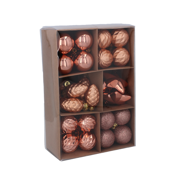 SET OF 47 BAUBLES 4-6 CM OLIVE/COPPER/GRAPHITE MIX DESIGNS