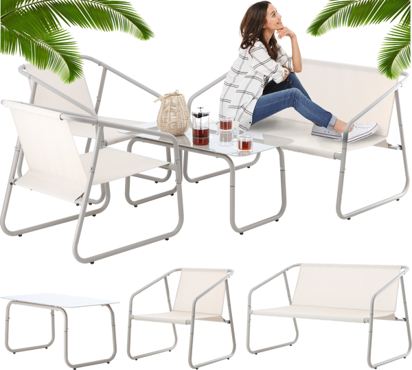 SADA ZÁHRADNÉHO NÁBYTKU - SOFA, 2 KRESLÁ, STOLOV - BEŽOVÁ *3811