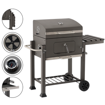 LARGE CHARCOAL GARDEN GRILL WITH LID, CAST IRON GRATE AND CASTORS 114,5 x 60 x 108 CM *5320
