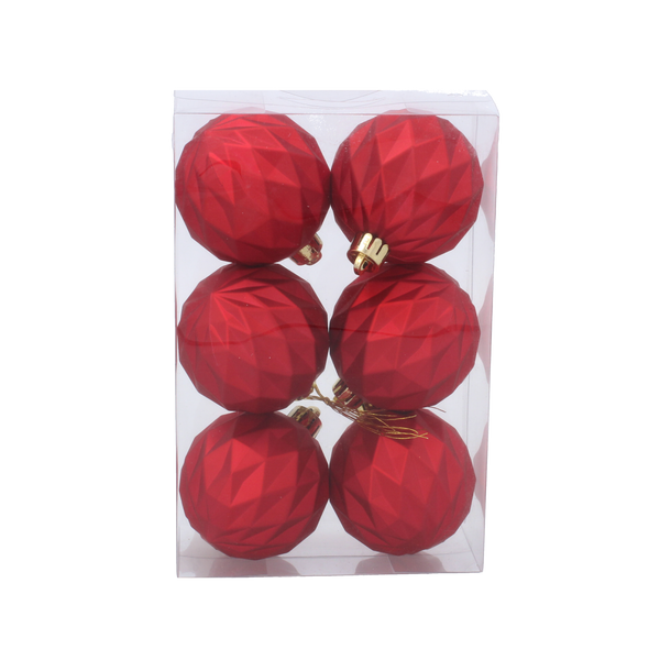 SET OF 6 GEOMETRIC BAUBLES 6 CM RED/GOLD/SILVER