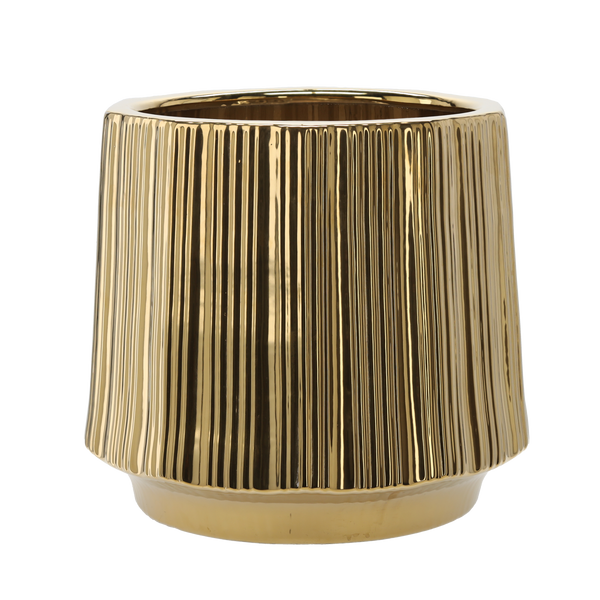 OSŁONKA CERAMICZNA NA DONICZKĘ 44 x 44 x 40 CM ZŁOTA PRĄŻKOWANA *3536