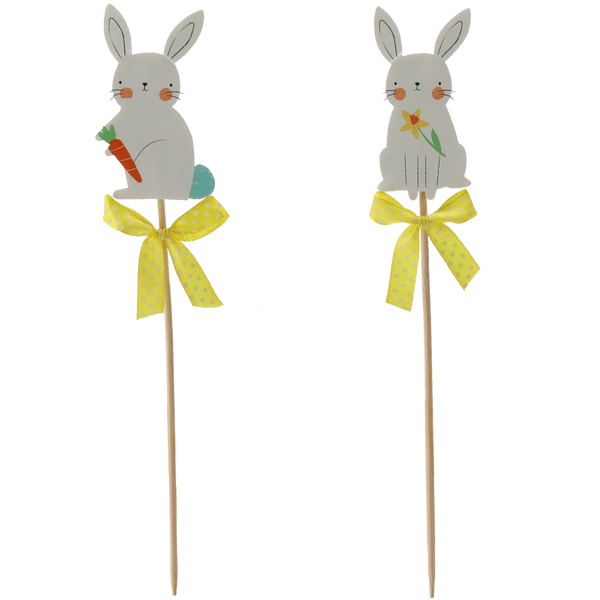 VELIKONOČNÍ OZDOBY NA ŠPEJLI - ZAJÍČEK 4 x 7,5 CM MIX 2 VZORY balení=12ks *8970