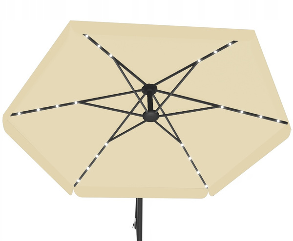 PARASOL OGRODOWY 3 M BEŻOWY "BANANA" Z POKROWCEM Z LED 