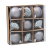 SET OF 9 BAUBLES 6 CM OLIVE/COPPER/GRAPHITE MIX DESIGNS