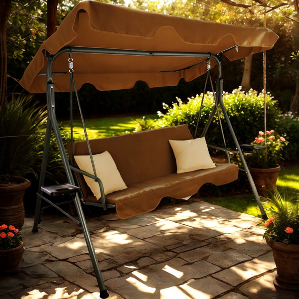 LEAGĂNĂ DE GRĂDINĂ A-TYPE 170 x 118 x 153 cm MARO CU SPUME BEIGE ȘI SUPORTURI PENTRU CAFEA *7626