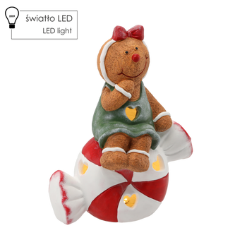 FIGURKA BOŻONAR. - PIERNIKOWY LUDZIK SIEDZĄCY NA CUKIERKU 26,5 X 15 X 35 CM LED *0981