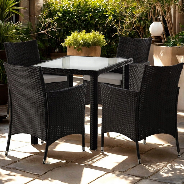 SET DE MOBILIER DIN RATTAN (MASĂ + 4 SCUNE) MARO + BEJ. PODEA *1708