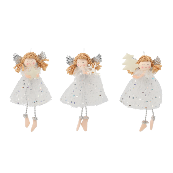 CHRISTMAS DECORATION HANGING ANGEL 7.5 X 16 CM MIXED PATTERNS pack=12pcs