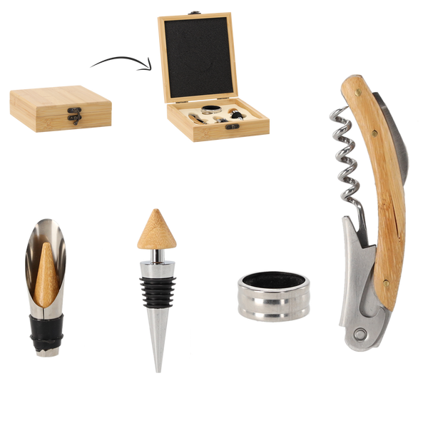 BAMBOO BOX WITH 4PC WINE SET