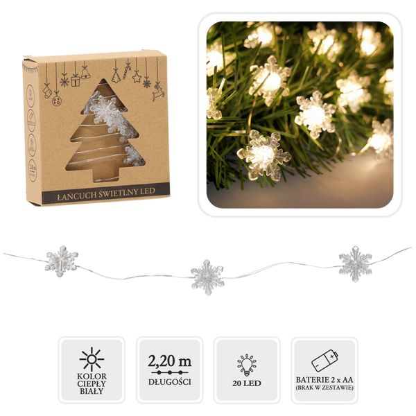 LANȚ LUMINOS LED FLAORI DE ZĂPADĂ 20 L PE BATERII ambalaj=20buc *4208