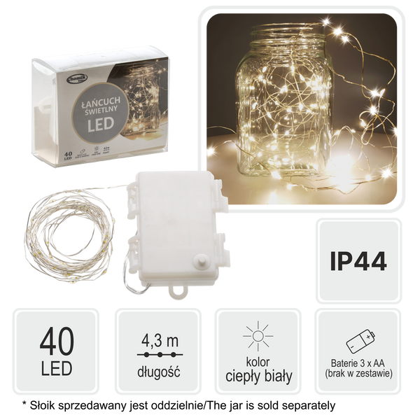 Světelný řetěz dekorativní drát na baterie s 40 LED lampičkami balení=20ks *2643