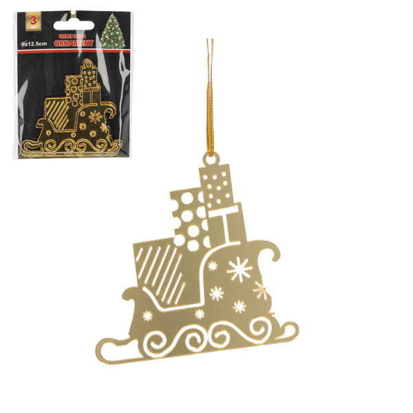 Sada 3 vánočních ozdob - zlaté saně Mikuláše 8 x 8 cm balení=48ks *0771