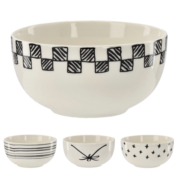 BOL DIN PORCELAN 550 ML "BLACK-WHITE" pachet=4buc *7384