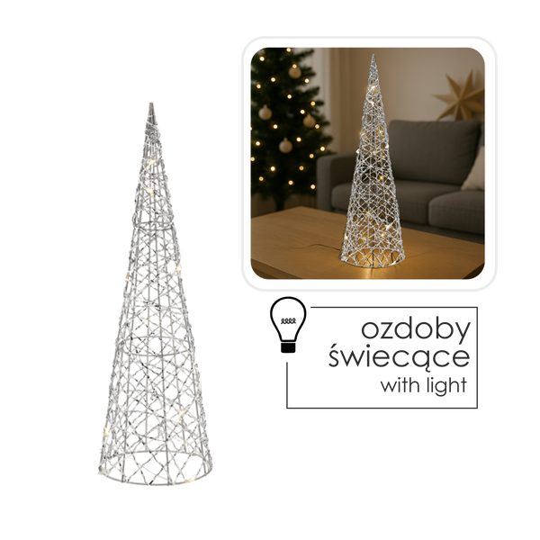 OZDOBA ŚWIĄTECZNA - CHOINKA LED STOŻKOWA 40 CM SREBRNA *6369