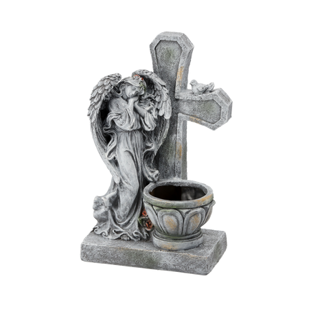 FIGURA ANIOŁ STOJĄCY Z KRZYŻEM I DONICĄ 21,5 X 14 X 35,5 CM *8813