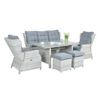 SET DE MOBILIER DE GRĂDINĂ DIN ALUMINIU ȘI RATTAN (CANAPEA + MASĂ + 2 FOTOLII + 2 PUFE) GRI + PERNE GRI *0404