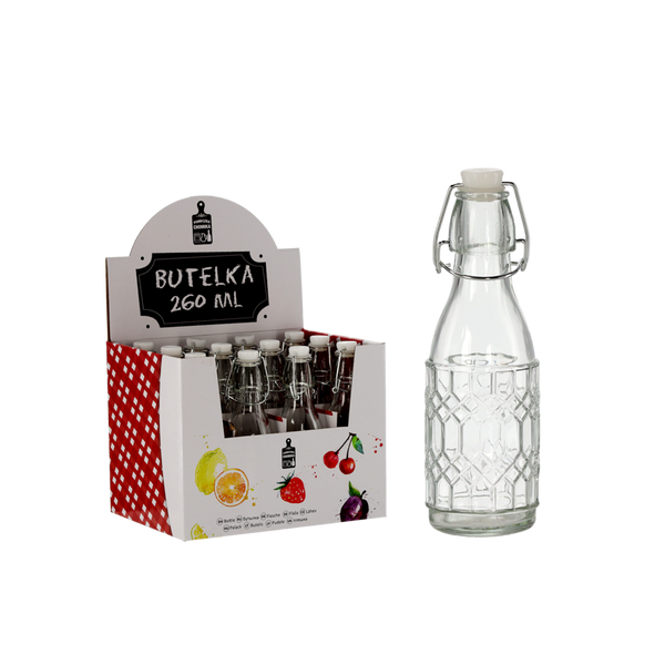 FĽAŠA 260 ML OZDOBENÁ S MECHANICKÝM KORKOM DISPLEJ=12ks *7959