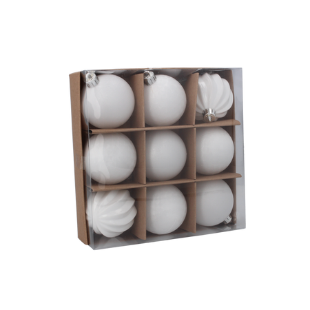 SET OF 9 BAUBLES 6 CM WHITE