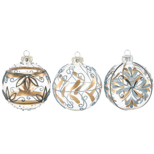 ORNAMENT DE STICLĂ FI 8 CM ALBASTRU-AURIE MIX DE MODE disp=12buc *4051