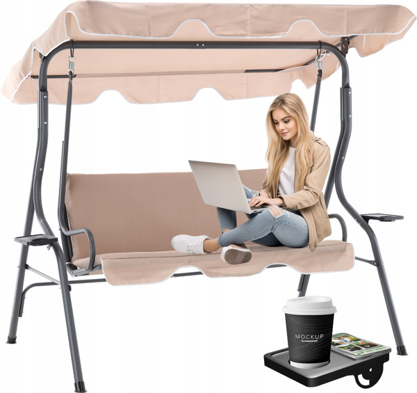 GARDEN SWING 170 x 110 x 153 CM DARK BEIGE WITHOUT FOOTSTOOL WITH CUP HOLDERS *0735