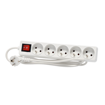 Prelungitor priza cu comutator 5 socluri 1,5 m alb *8633