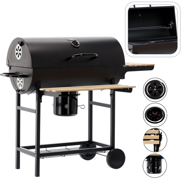 BARREL CHARCOAL GRILL WITH LID AND WHEELS 101 x 70,5 x 94,5 CM