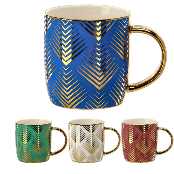 KUBEK PORCELANOWY 360ML ZE ZŁOTYM WZOREM MIX KOLORÓW opak=12 szt *6226