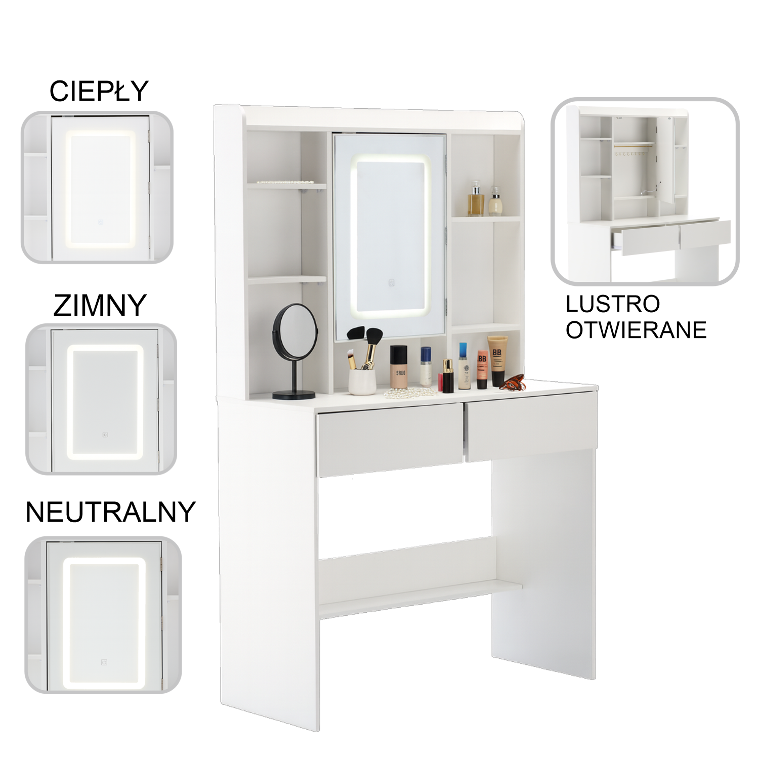 TOALETKA KOSMETYCZNA BIAŁA Z LUSTREM LED Z PÓŁKA NA BIŻUTERIĘ *2282 pol_pl_TOALETKA-KOSMETYCZNA-BIALA-Z-LUSTREM-LED-Z-POLKA-NA-BIZUTERIE-2282-8348_7
