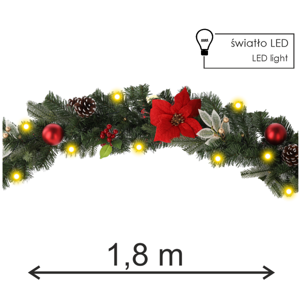 VÁNOČNÍ ŘETĚZ 20 LED 180 CM ČERVENO-ZLATÝ *0714