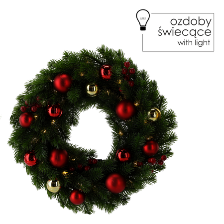 CHRISTMAS WREATH 40 LED GREEN WITH CHRISTMAS BALLS