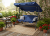 HUŚTAWKA OGRODOWA A-TYPE 170 x 118 x 153 cm GRANATOWA Z SZARYMI POD. I PODSTAWKAMI NA KUBEK