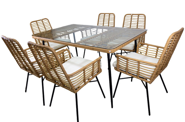 SET DE MOBILIER PENTRU GRĂDINĂ (MASĂ, 6 FOTOLII) - MARO, PERNE - BEJ *7466