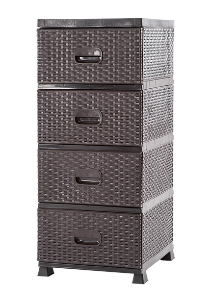 KOMODA PLASTIKOWA Z 4 SZUFLADAMI BRĄZOWA 38 x 45 x 90 cm RATTAN *9436
