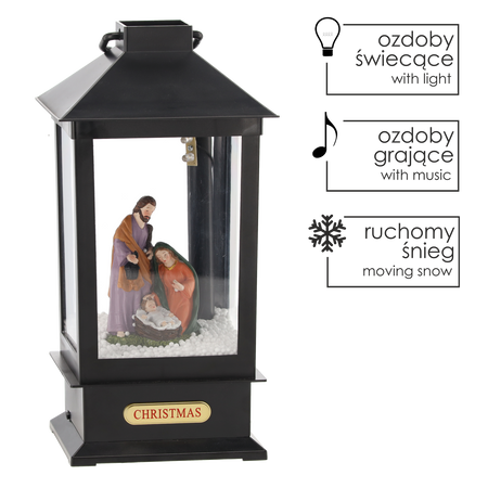 VIANOČNÝ LAMPIÓN 13 x 13 x 30 CM S LED VLOŽKOU MELODIA - ČIERNY - SVÄTÁ RODINA *9386