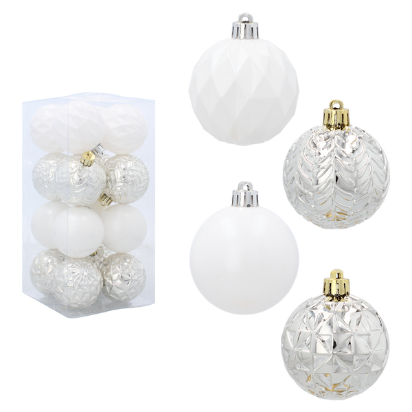 SET OF 16 BAUBLES 6 CM WHITE