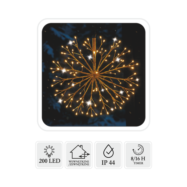 CHRISTMAS DECORATION - GOLDEN MISTLETOE 40 CM 288 MICROLED WARM WHITE + COLD FLASH IP44