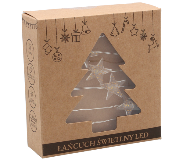 ŁAŃCUCH ŚWIETLNY LED GWIAZDKI 20 L NA BATERIE ZŁOTE ZDOBIENIE opak=20szt *0184