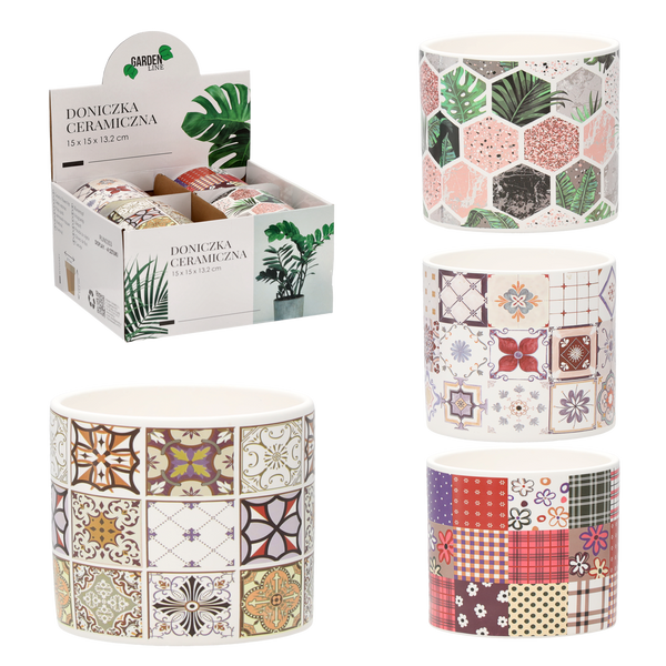 CERAMIC COVER FOR POT 15 x 15 x 13.2 CM MIX PATTERNS disp=4pcs