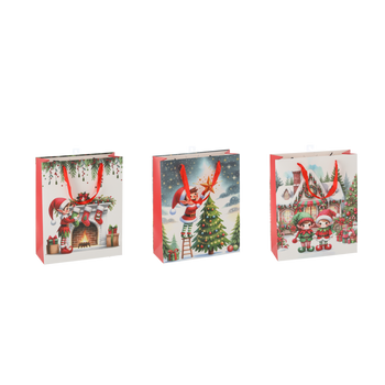 CHRISTMAS GIFT BAG "CHRISTMAS ELF" 18 x 24 x 8 CM MIX DESIGNS