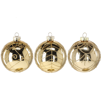 GLASS ORNAMENT - GOLD DECORATED MIXED PATTERNS 8 CM