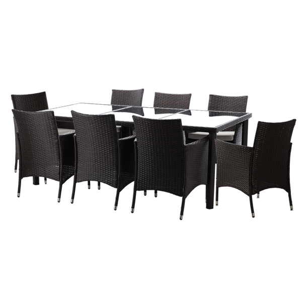 GARDEN FURNITURE SET / 8 CHAIRS + LARGE TABLE / BROWN + BEIGE *3654