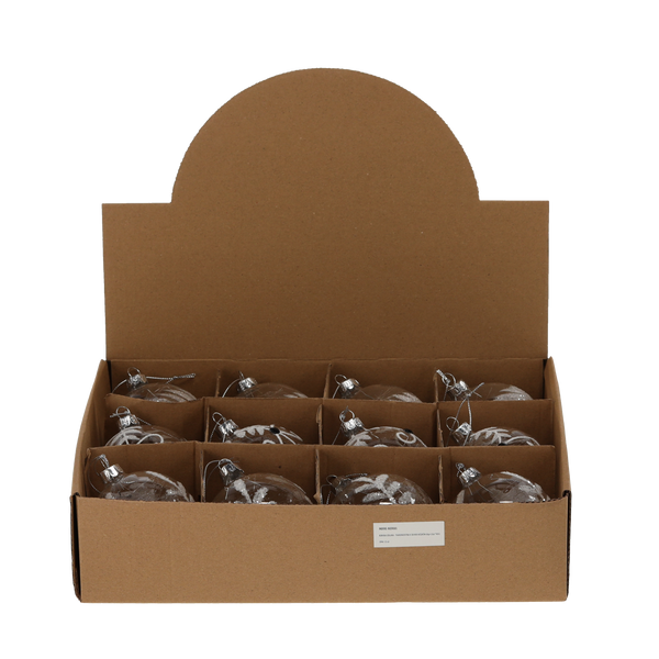 SKLENĚNÁ BALÓNKA - PRŮHLEDNÁ 8 CM MIX VZORŮ disp=12ks *4501