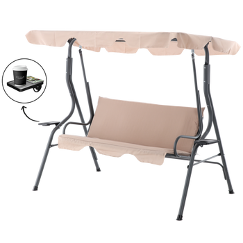 GARDEN SWING 170 x 110 x 153 CM DARK BEIGE WITHOUT FOOTSTOOL WITH CUP HOLDERS *0735