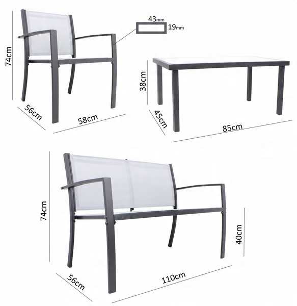 GARDEN FURNITURE SET - BENCH, 2 CHAIRS, TABLE *0846