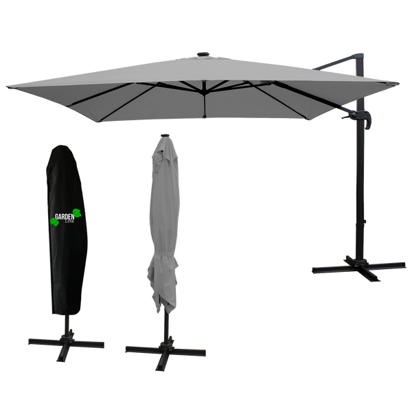 PARASOL OGRODOWY 3 x 3 M SZARY "ROMA" Z POKROWCEM Z LED *1558