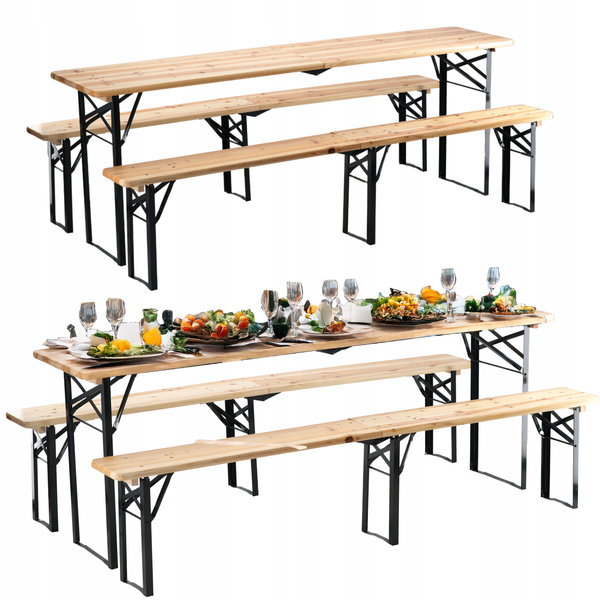 SET DE MASĂ - MASĂ 220 x 50 x 77 cm + 2 BĂNCI 220 x 25 x 47 cm - PLIANT *2829