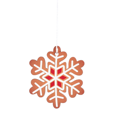 SET OF 18 WOODEN CHRISTMAS DECORATIONS BROWN ASSORTED 3 DESIGNS SNOWFLAKES
