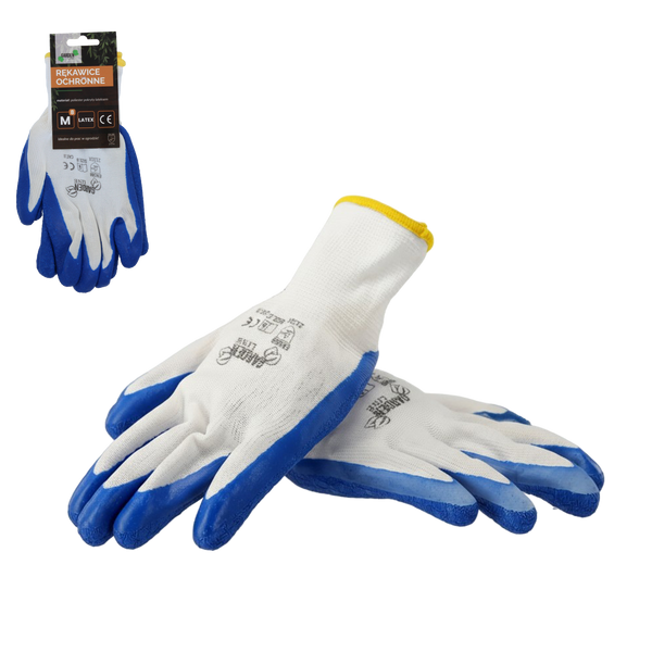 Protective gloves "8" knitted from polyester coated with latex pack=12