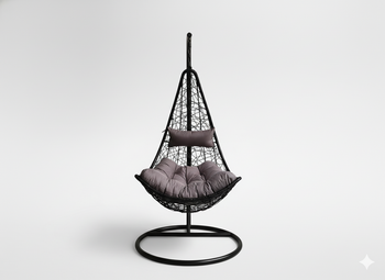 FOTEL WISZĄCY CZARNY, PODUSZKA - SZARA, RAMA - CZARNA, POŁÓWKA /1151/